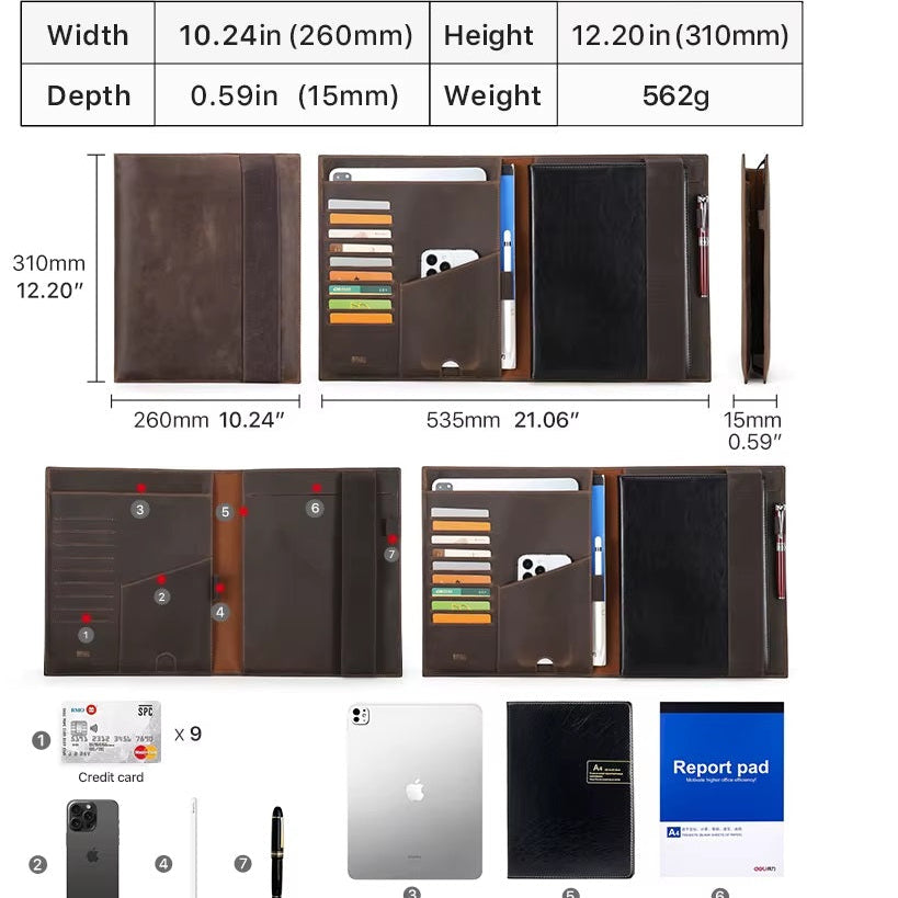 Multi-Functional Handmade iPad & Notebook Leather Organizer