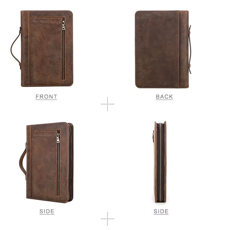 Leather Book Cover with Handle & Pockets