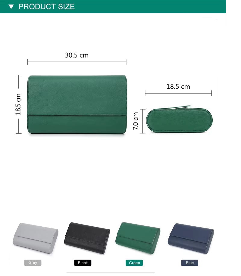 Genuine Leather 8 Slots Watch Roll Travel Case