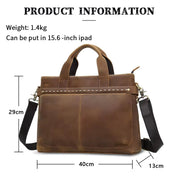 Handmade Business Classic Zipper Genuine Leather Unisex Laptop Briefcase