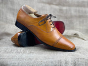 Men's Handmade Tan Leather Dress Shoes with Lace-up Closure