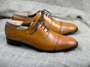 Men's Handmade Tan Leather Dress Shoes with Lace-up Closure