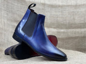 Men's Navy Blue Handmade Ankle Chelsea Boots