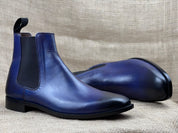 Men's Navy Blue Handmade Ankle Chelsea Boots