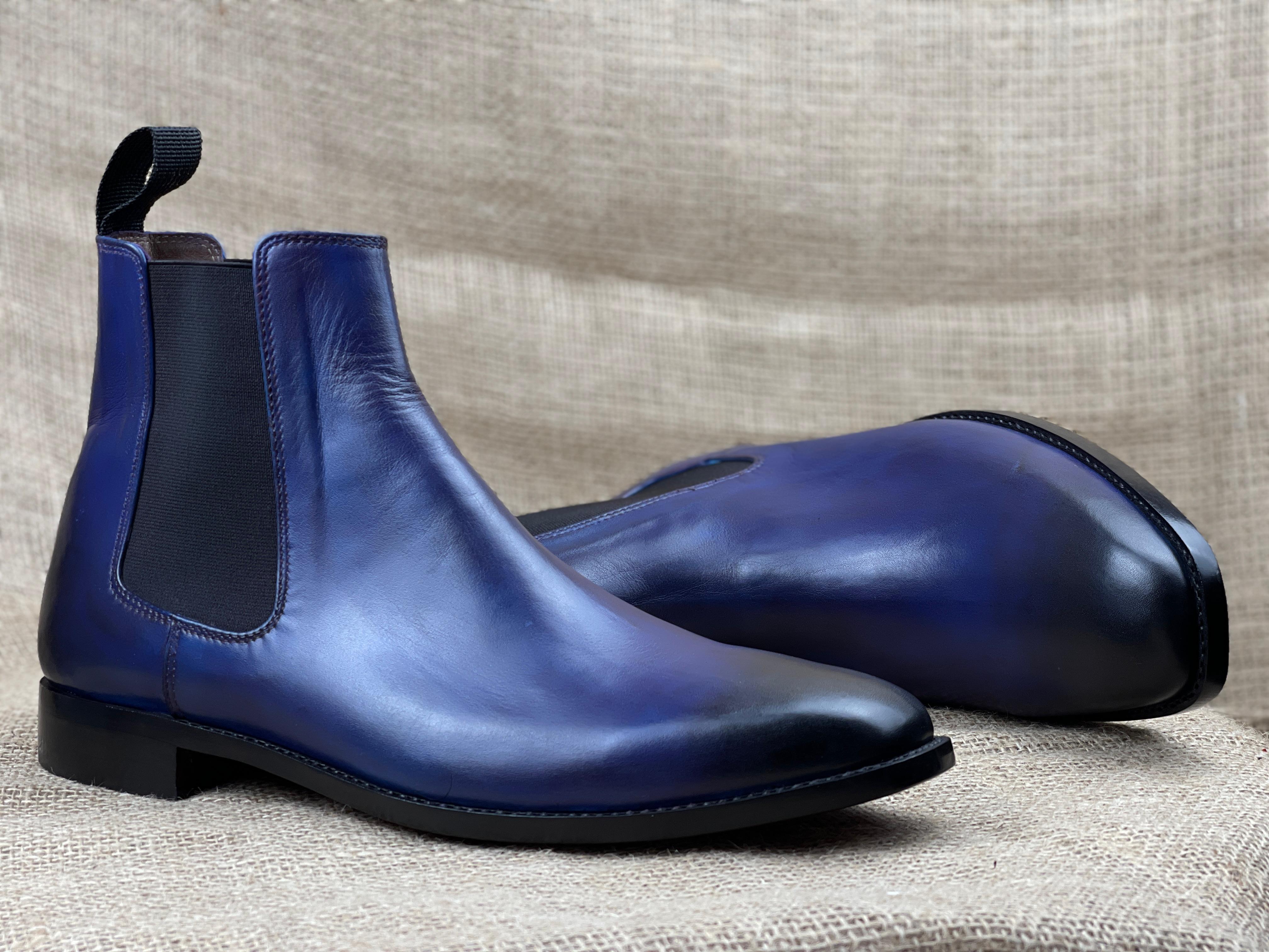 Men's Navy Blue Handmade Ankle Chelsea Boots