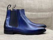 Men's Navy Blue Handmade Ankle Chelsea Boots