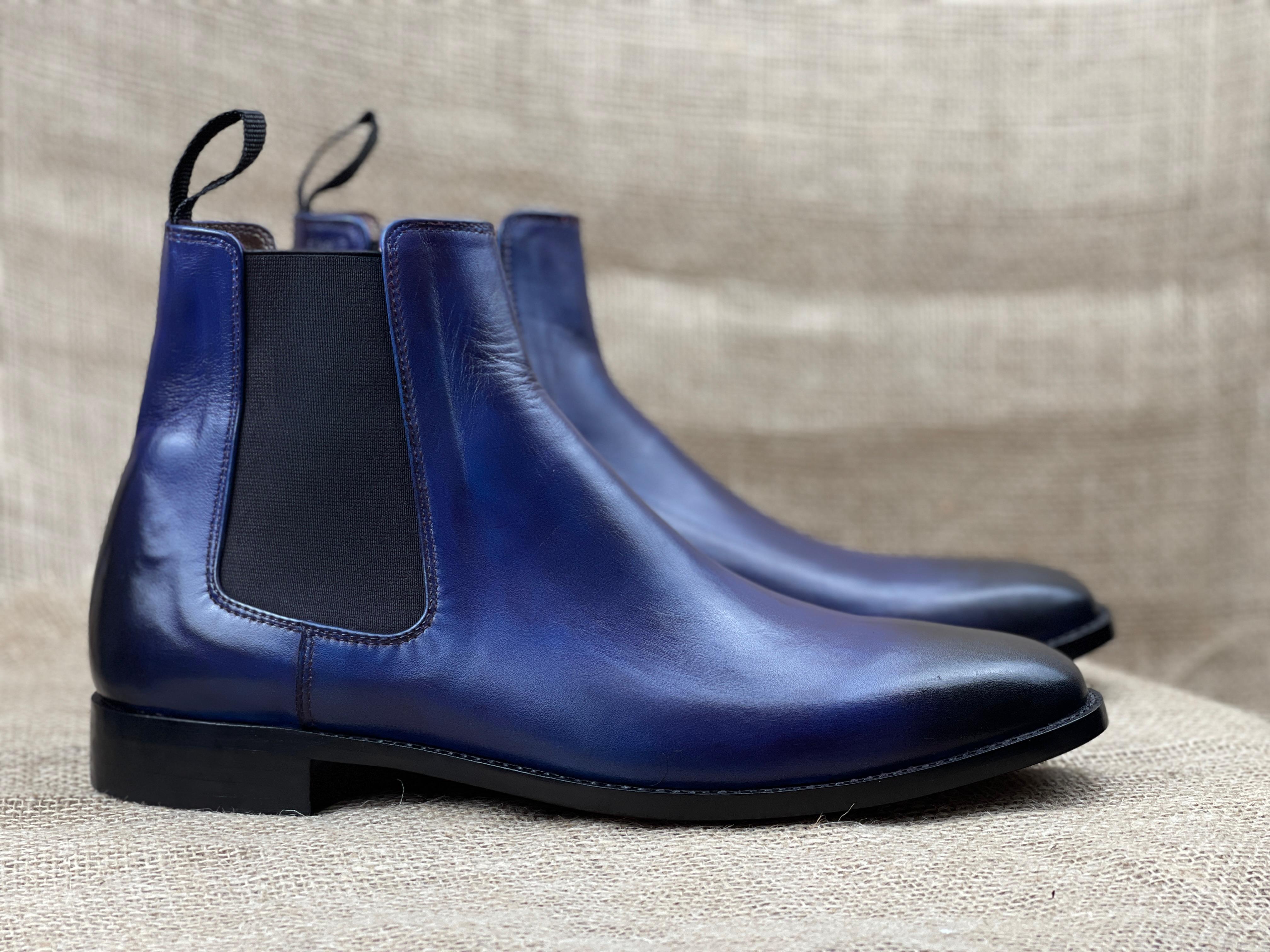 Men's Navy Blue Handmade Ankle Chelsea Boots