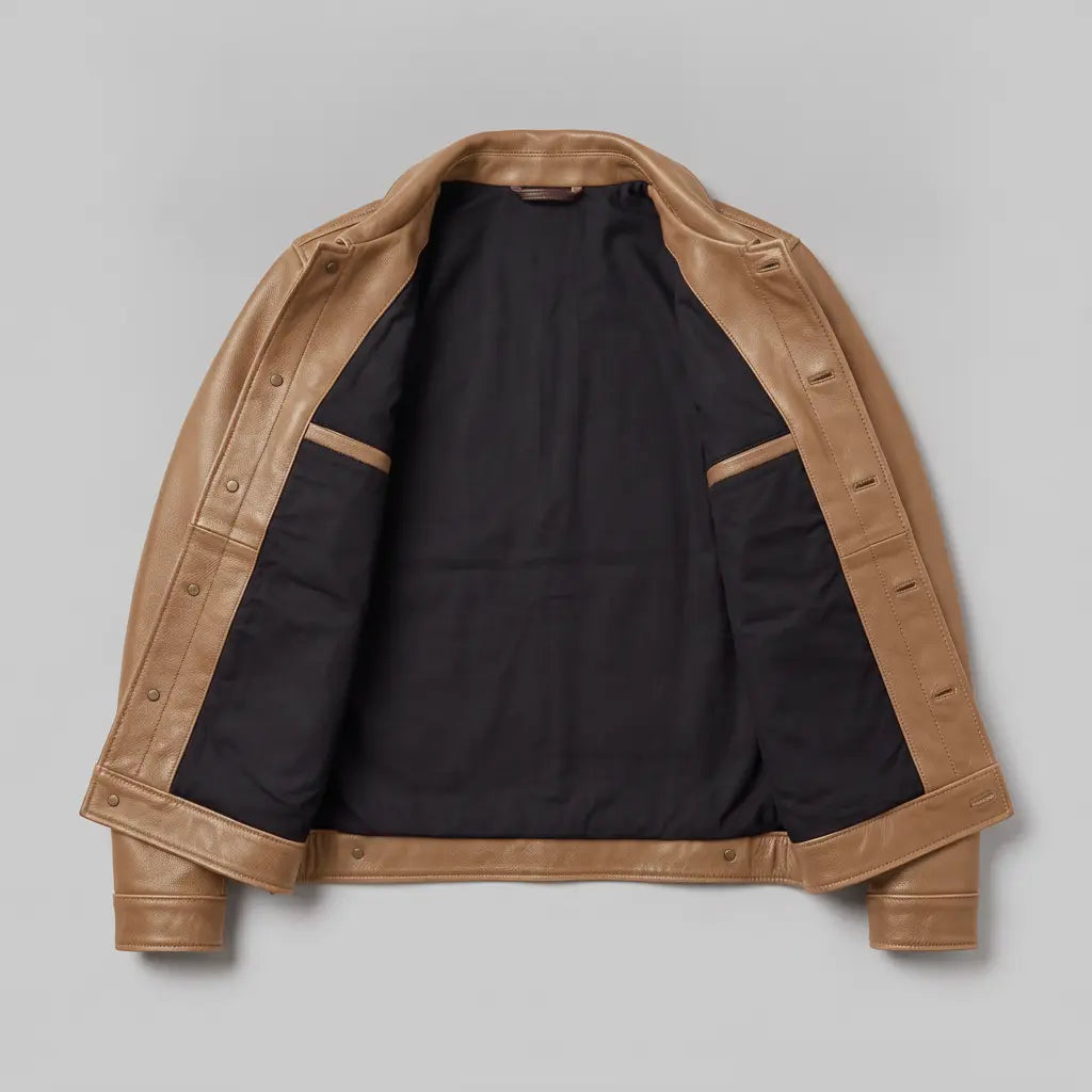 Men's Tan Leather Trucker Jacket — Baynards