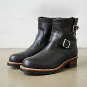 Men's Black Plain-Toe Leather Biker Boots — Chinley