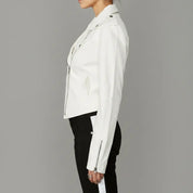 Women's White Faux Leather Biker Jacket — Abberdale