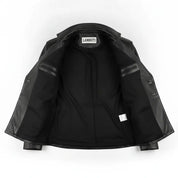 Men's Black Double-Breasted Leather Military Jacket — Bilney