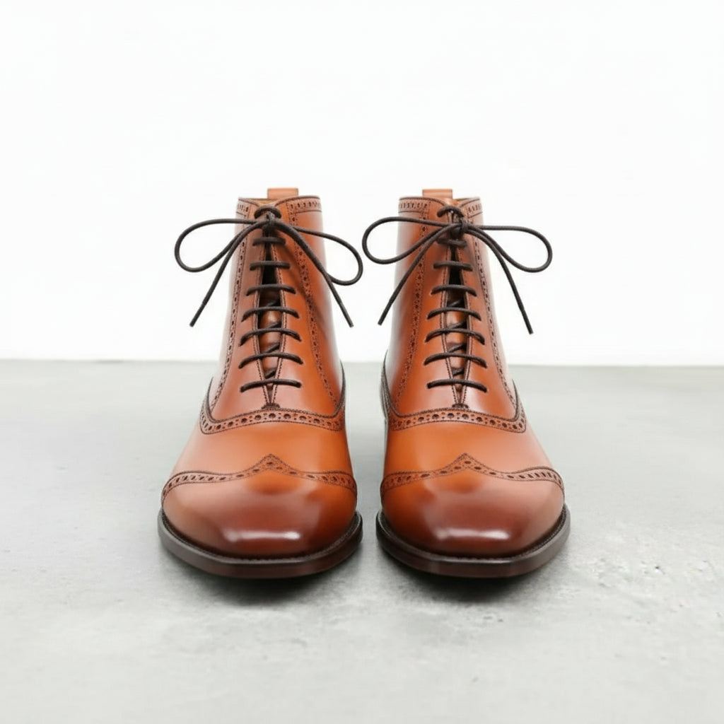 Handmade Men's Wing Tip Lace Up Ankle Dress Boots, Men Leather Ankle Boot