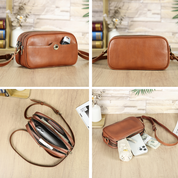 Women's Cognac Twist-Lock Silver Hardware Leather Crossbody Bag