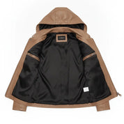 Women's Tan Asymmetrical Zip Leather Biker Jacket — Baunton