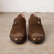Men's Brown Suede Double Monk Strap Shoes — Lowell