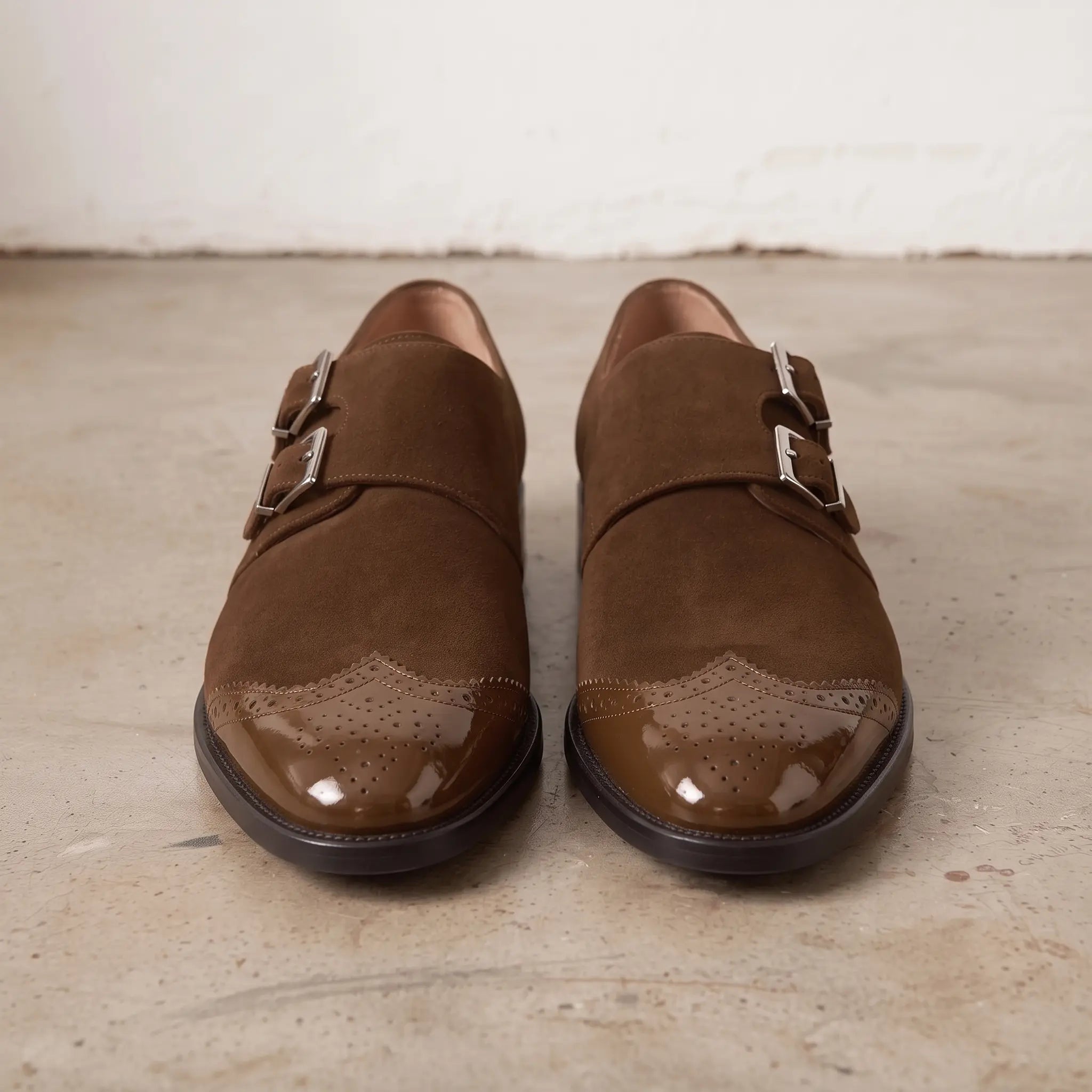 Men's Brown Suede Double Monk Strap Shoes — Lowell