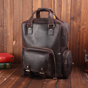 Full-Grain Leather Laptop Backpack with Tripod Holder