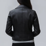 Women's Black Belted Leather Biker Jacket — Gillard