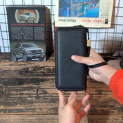 Men's Zip-Around Cowhide Leather Card Holder With Multiple Slots