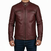 Handmade Maroon Leather Biker Jacket for Men. Motorcycle Jacket For Men