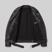Men's Black Belted Leather Biker Jacket — Avening