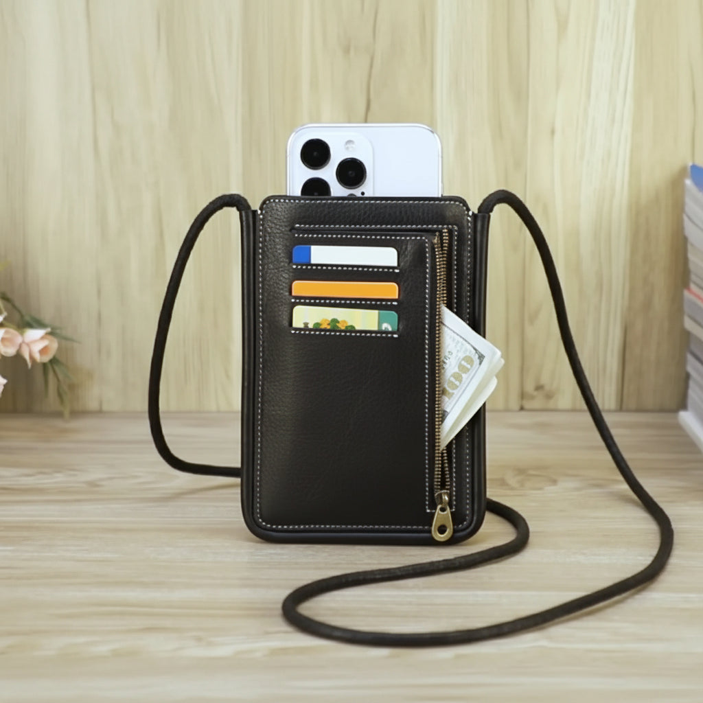Full-Grain Leather Crossbody Bag, Versatile Unisex Sling Purse