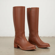 Women's Brown Leather Knee-High Riding Boots — Falkland