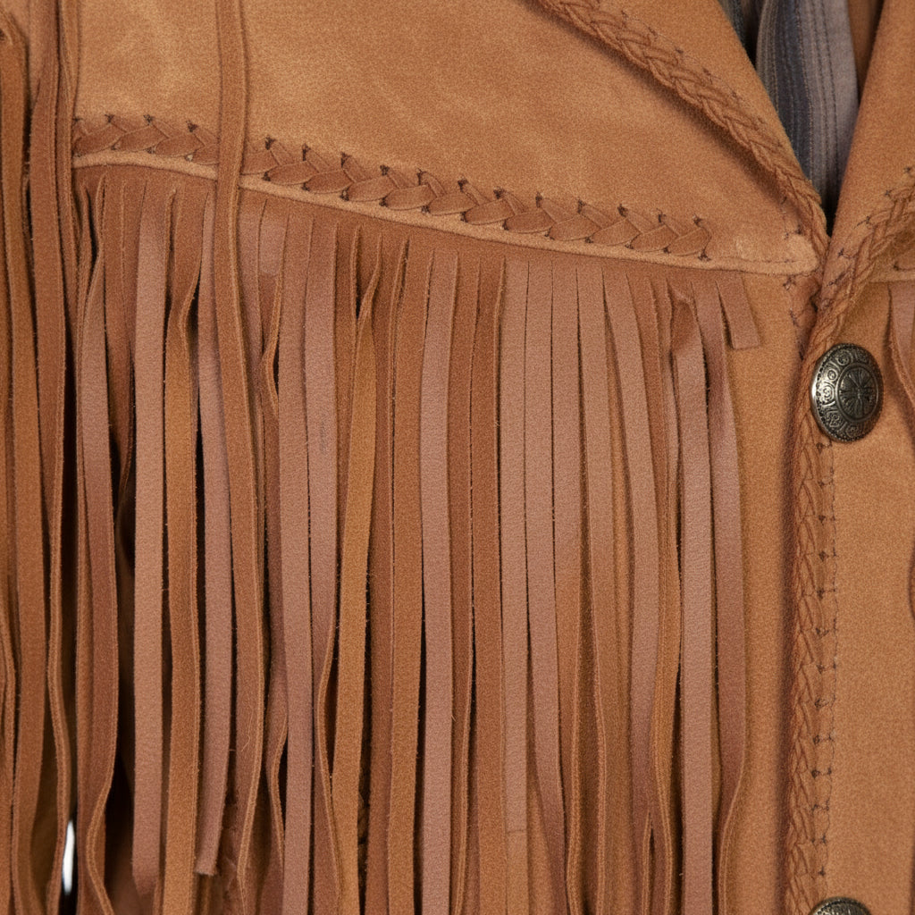 Men's Handmade Tan Brown Fringed Suede Leather Cowboy Jacket