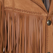Men's Handmade Tan Brown Fringed Suede Leather Cowboy Jacket