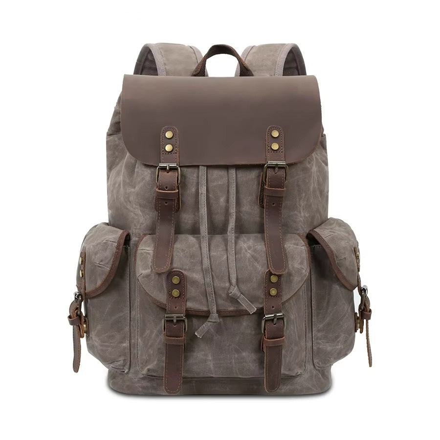Unisex Vintage Canvas Laptop Backpack, Waterproof Leather-Style Rucksack