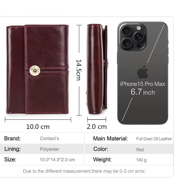 Genuine Leather Zipper Coin Pocket Trifold Wallet