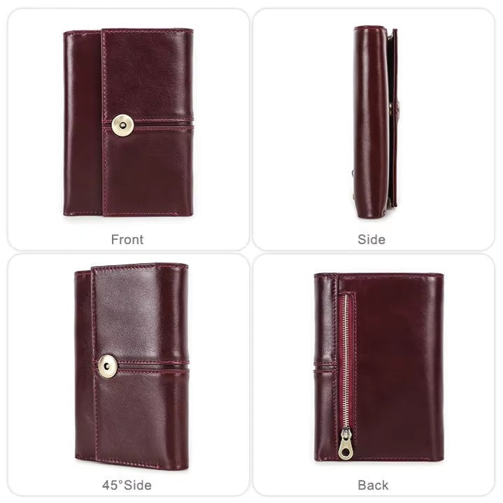 Genuine Leather Zipper Coin Pocket Trifold Wallet