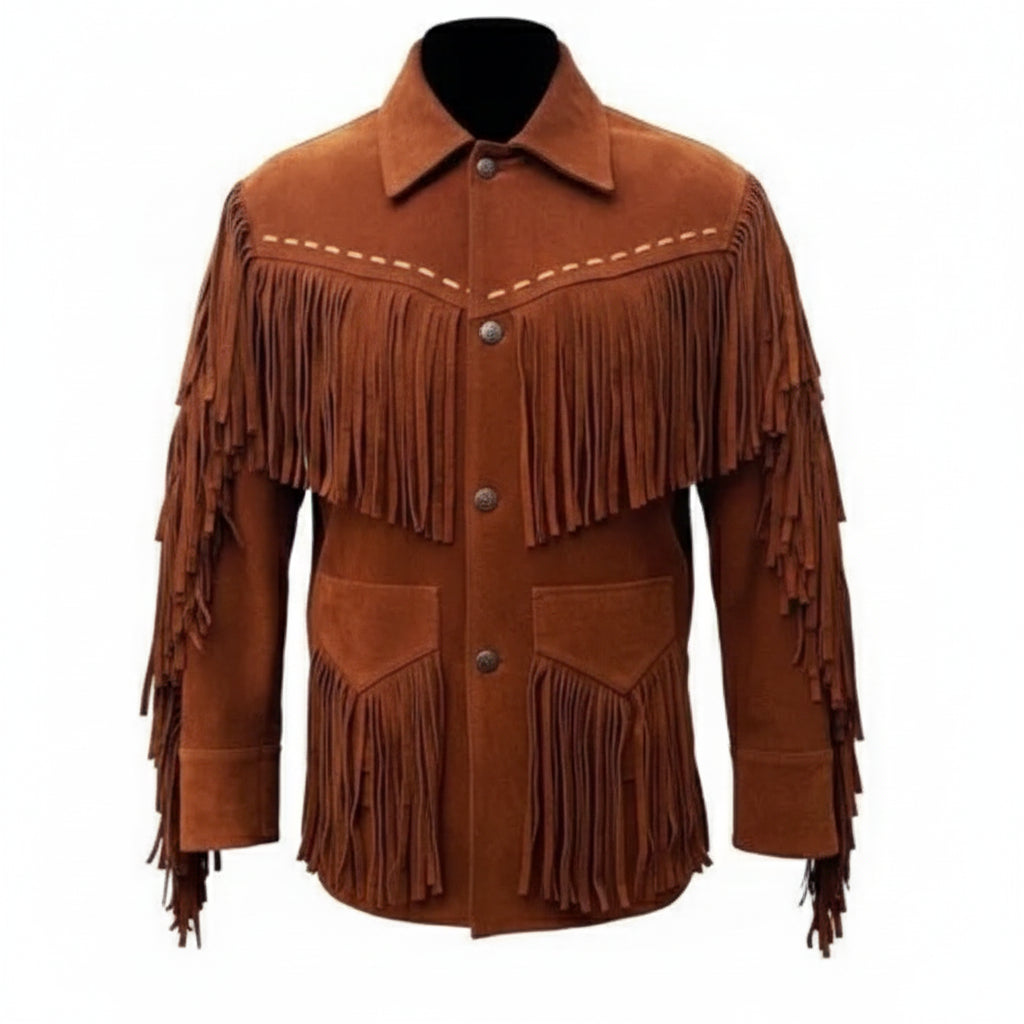 Handmade Men's Tan Western Suede Cowboy Jacket