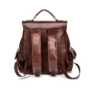 Women's Antique Brass Buckle Full-Grain Leather Backpack