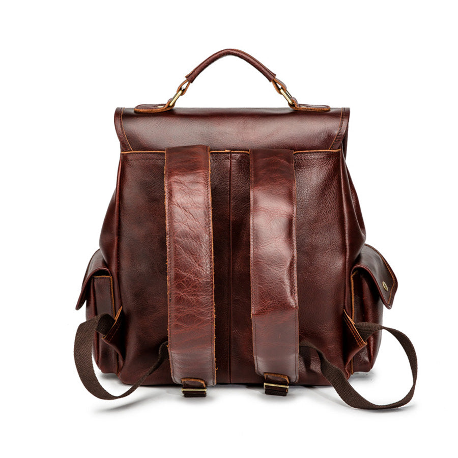 Women's Antique Brass Buckle Full-Grain Leather Backpack