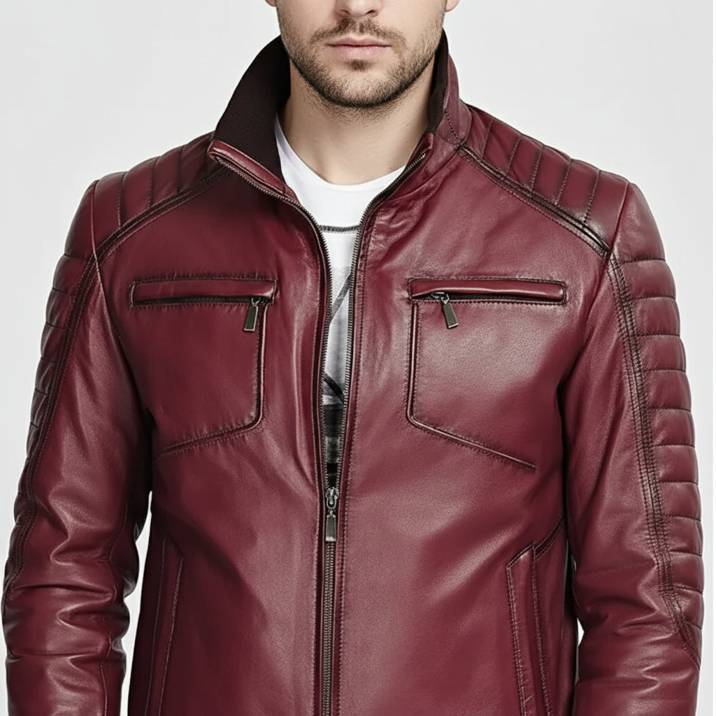 Men's Antique Maroon Classic Biker Leather Jacket