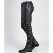 Men's Slim Fit Buckle Leather Pants for Casual and Party Wear