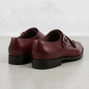 Men's Dark Burgundy Cap-Toe Leather Double Monk Strap Shoes — Albemarle