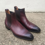 Handmade Men's Dark Burgundy Leather Chelsea Ankle Boots — Allington Second Run