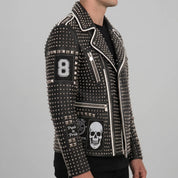 Men's Black Studded Leather Biker Jacket — Binley