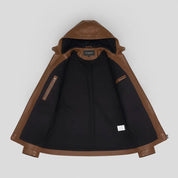Women's Brown Hooded Leather Jacket — Baldwin
