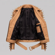 Women's Tan Leather Biker Jacket — Acley
