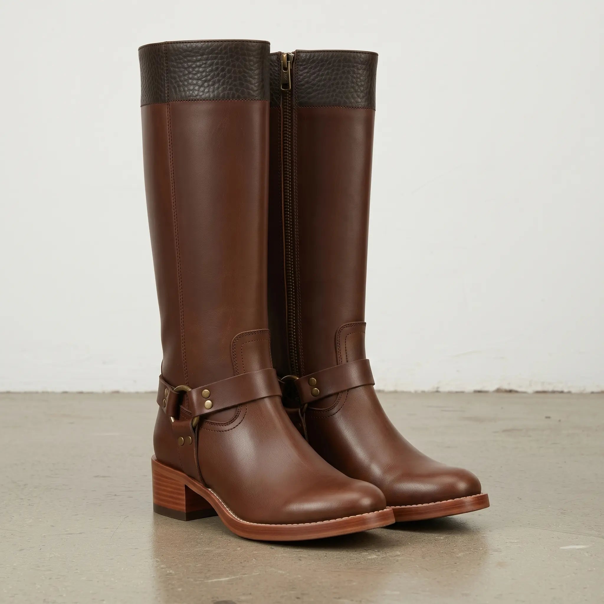 Women's Brown Pebbled Leather Knee-High Riding Boots — Tavistock