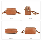 Women's Cognac Twist-Lock Silver Hardware Leather Crossbody Bag