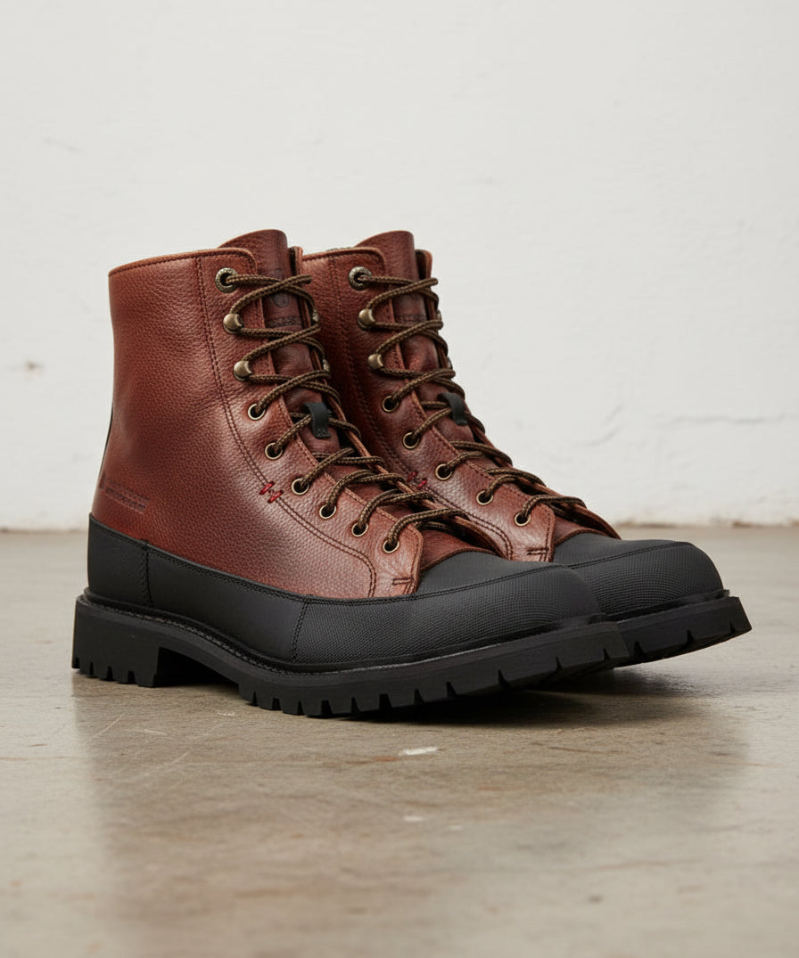 American Full-Grain Leather Men's Shock Absorbing Toe Moto Boots - angle-view-showing-depth