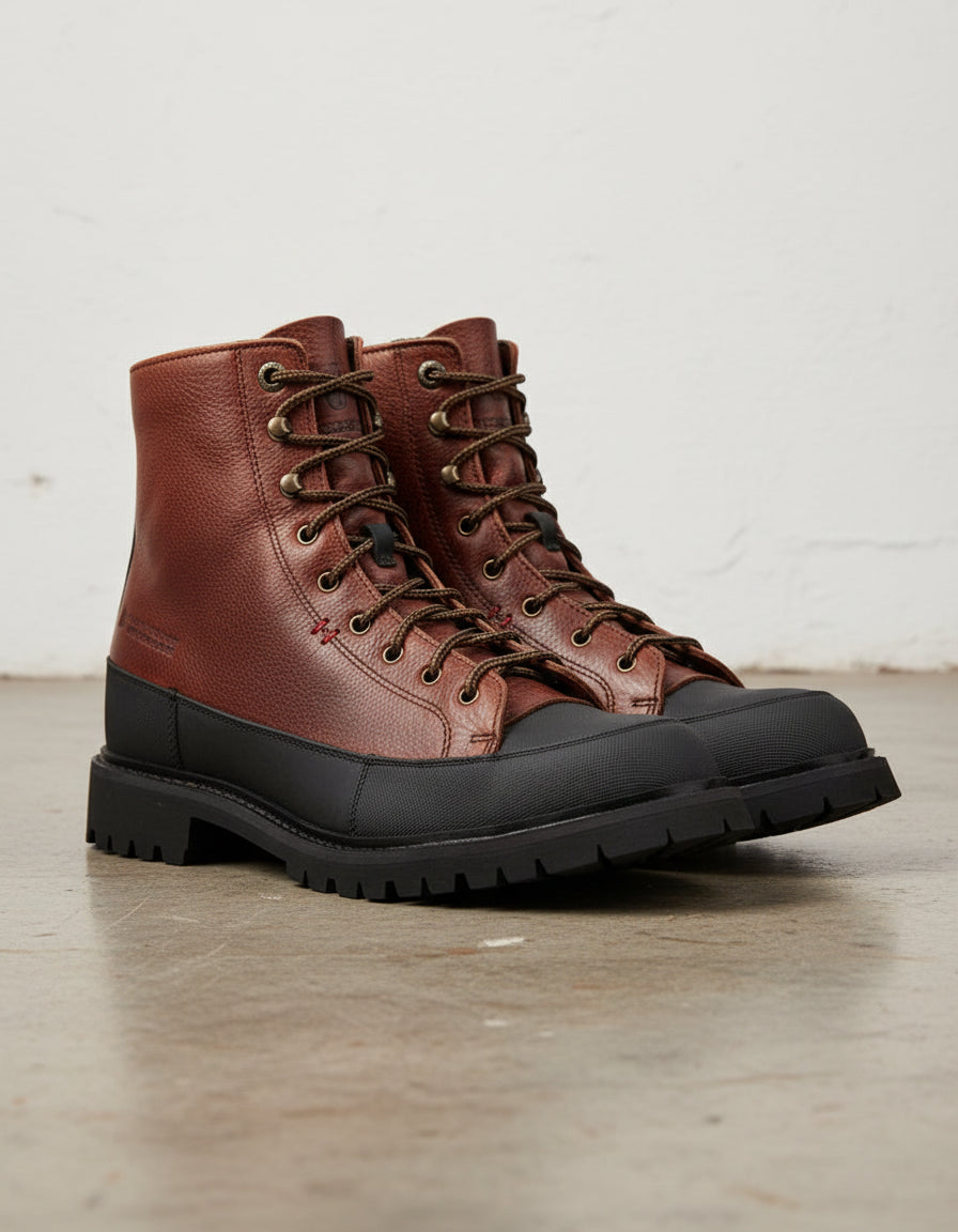 American Full-Grain Leather Men's Shock Absorbing Toe Moto Boots - angle-view-showing-depth