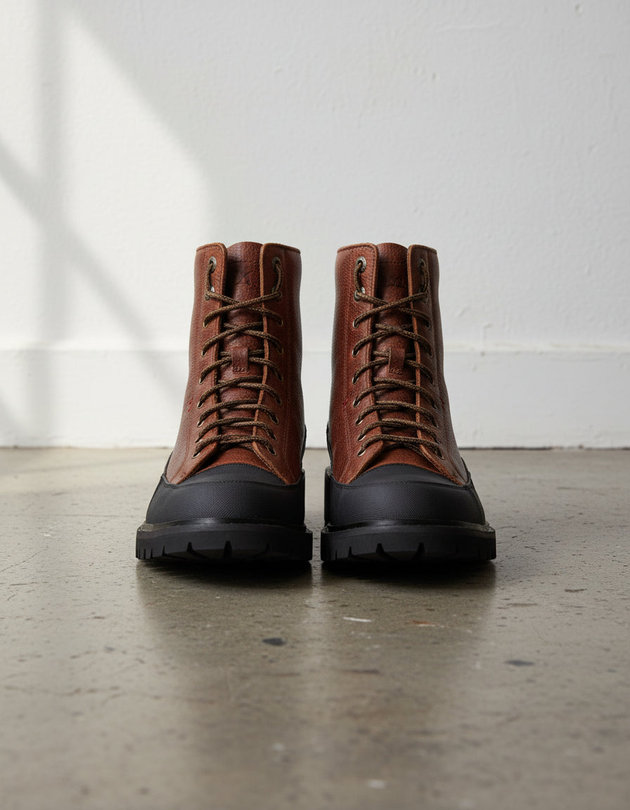 American Full-Grain Leather Men's Shock Absorbing Toe Moto Boots - front-view