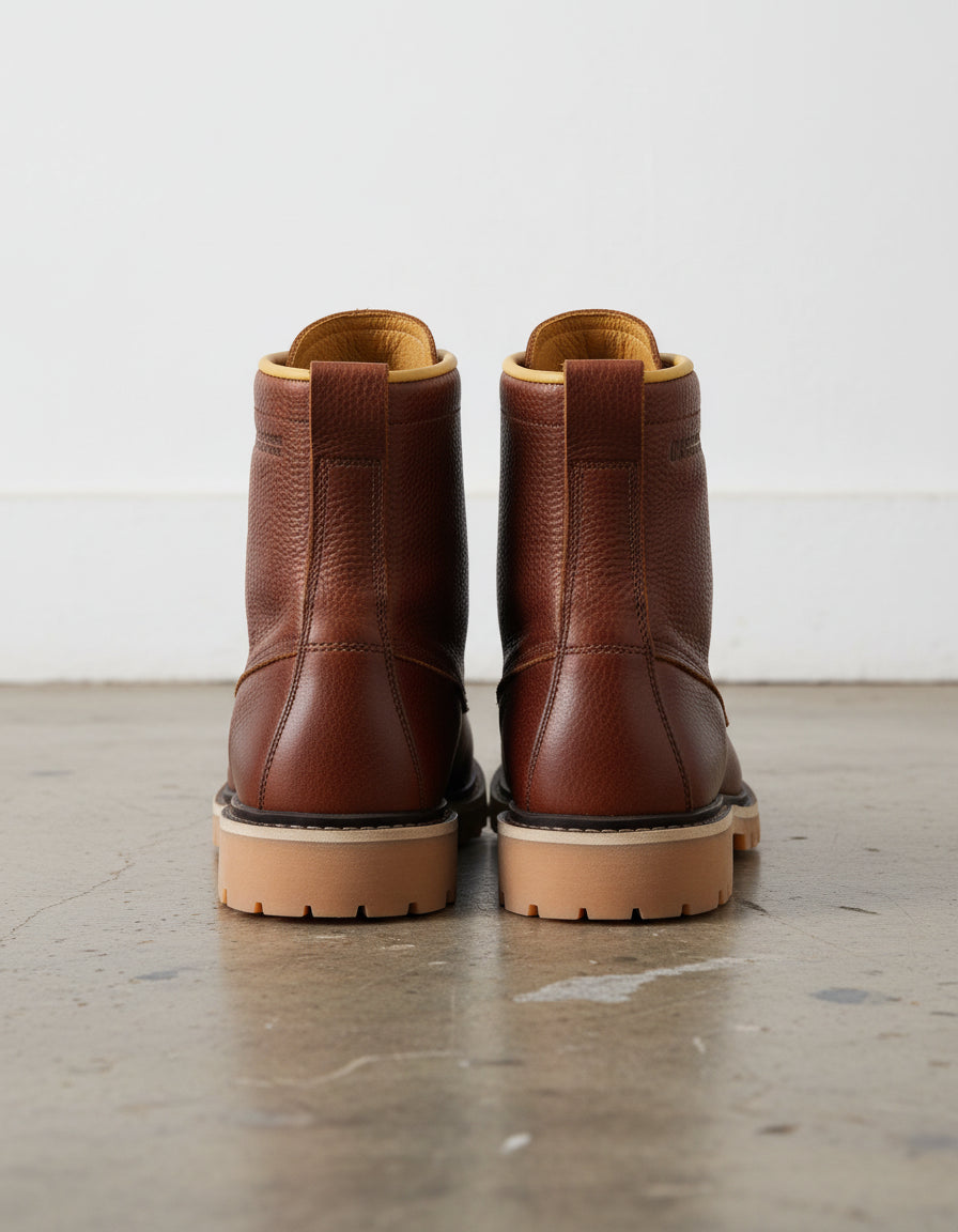 American Full-Grain Leather Soft Calf Frontal Impact Protection Walnut Brown Moto Biker Boots - back-view