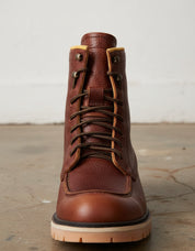 American Full-Grain Leather Soft Calf Frontal Impact Protection Walnut Brown Moto Biker Boots - detail-view-showing-texture