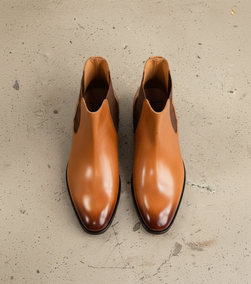 Handmade Men's Tan Leather Chelsea Boots
